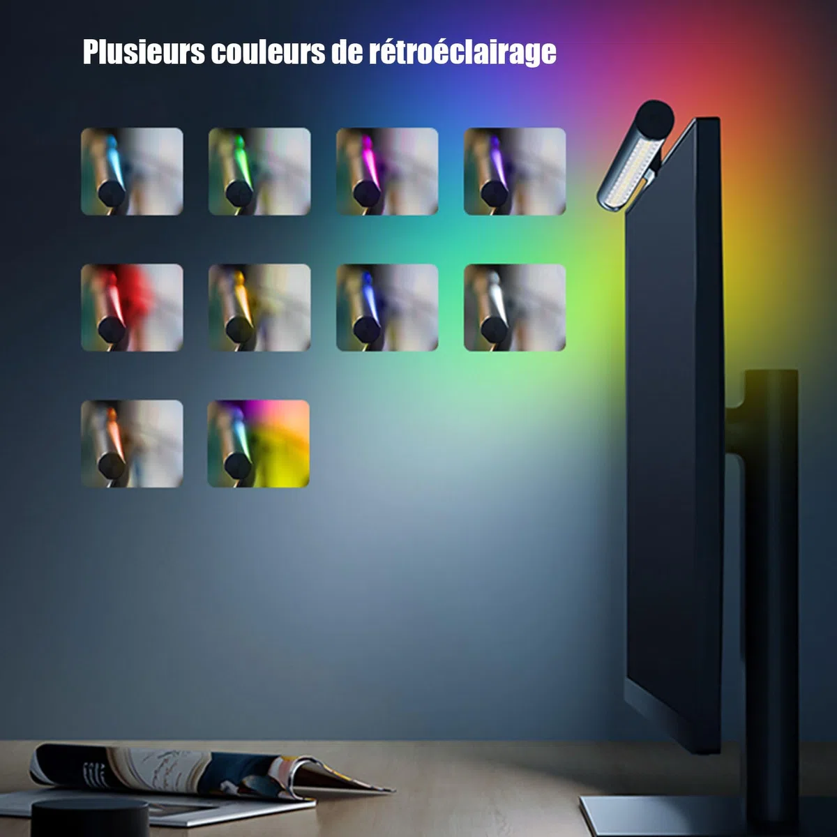 USB Lampe Écran PC, Lampe Bureau LED RGB, Light Bar,44CM Lumière Bureau 3 Modes d'éclairage, Double Barre Lumineuse sans Éblouissement d’écran, Contrôle Tactile pour Bureau