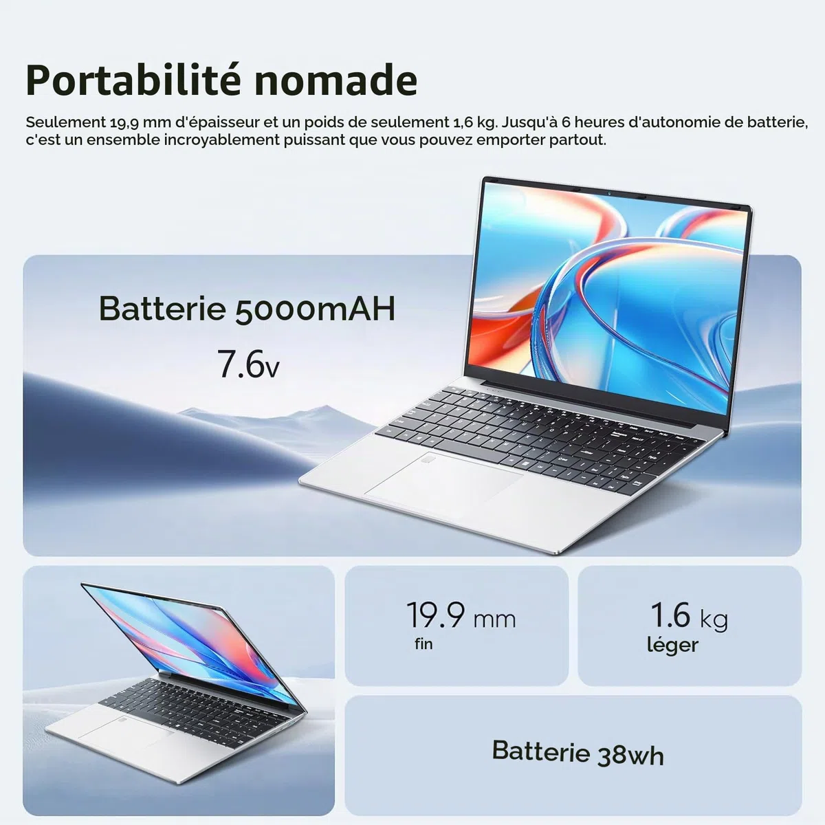 Ordinateur Portable 15,6 Pouces, Win 11 PC Portable 16Go RAM DDR4 512Go SSD, Celeron N95 CPU, Clavier Rétro-éclairé/Déverrouillage Empreinte, 1080P Écran Laptop, Mini-HDMI+USB3.0+BT4.2+Webcam