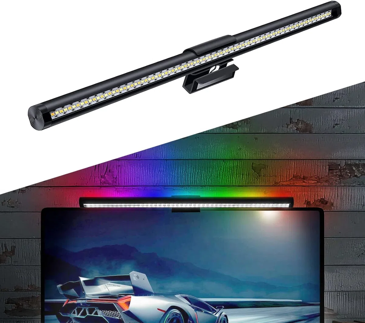 USB Lampe Écran PC, Lampe Bureau LED RGB, Light Bar,44CM Lumière Bureau 3 Modes d'éclairage, Double Barre Lumineuse sans Éblouissement d’écran, Contrôle Tactile pour Bureau