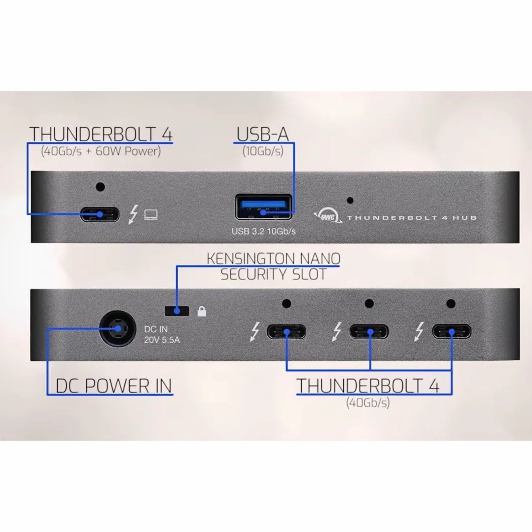 OWC Thunderbolt Hub Station d'accueil Gris/Noir Thunderbolt 4, USB-A