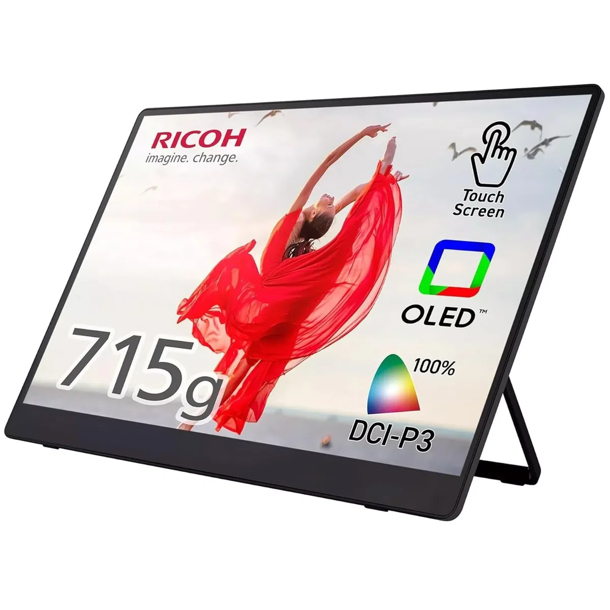 Moniteur Portable RICOH 150BW, écran Portable OLED 15,6 Pouces sans Fil, Double écran Wireless, Ultra-léger, rafraîchissement 60 Hz, Haut-parleurs intégrés x2