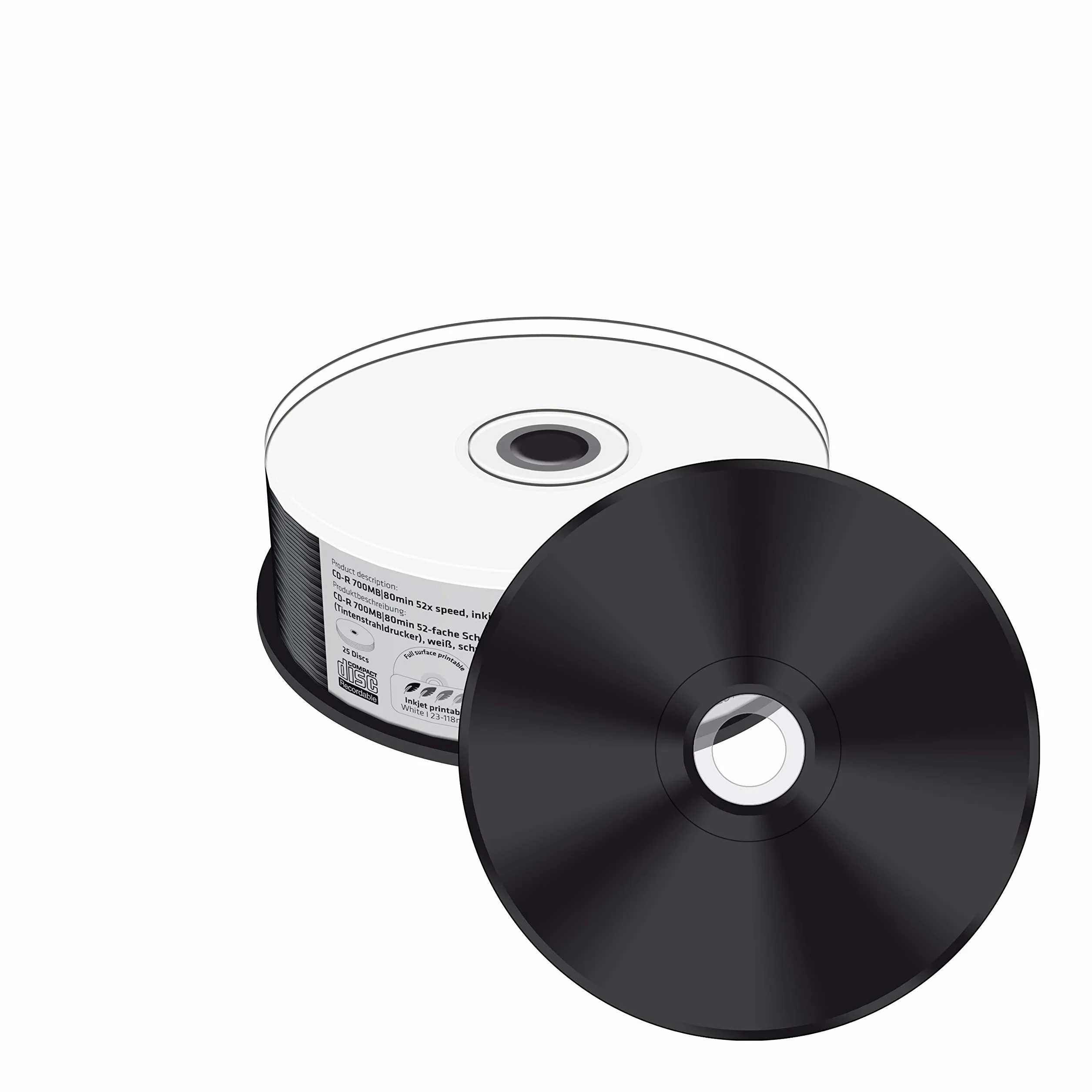 MediaRange CD-R Imprimable, Surface Noire, 52x, 25 pièces en boîte à gâteau