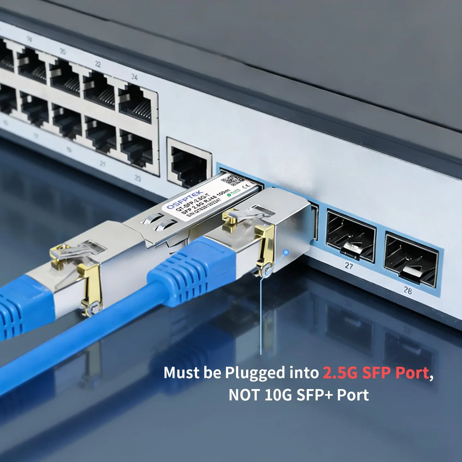 QSFPTEK 2.5GBASE-T SFP vers RJ45 Transceiver Compatible avec Cisco SFP-2.5G-T, Ubiquiti, MikroTik, TP-Link Switch/Routers, jusqu'à 100m (Doit être Connecté au Port 2.5G)