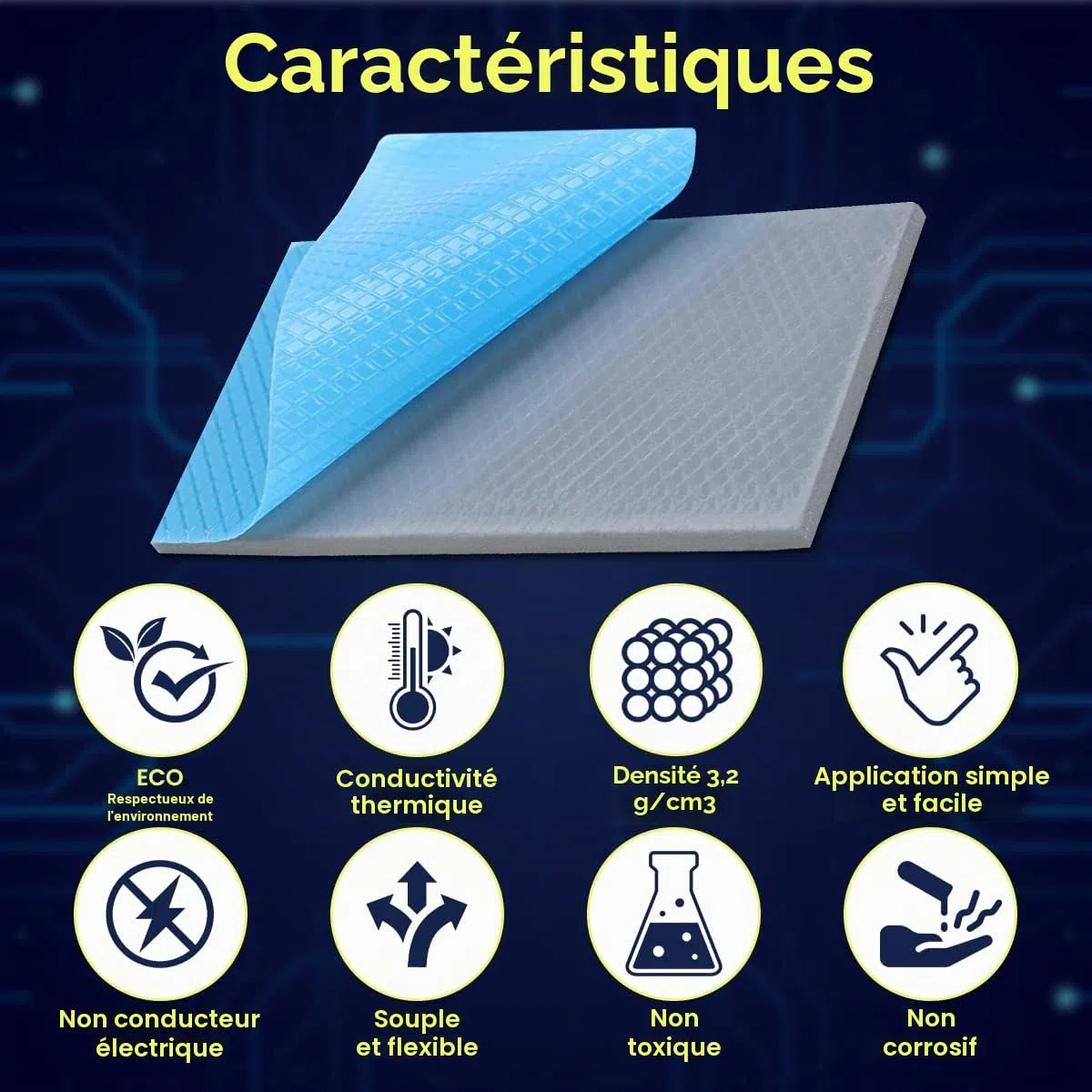 Gelid Solutions GP-Ultimate Coussin thermique 90 x 50 x 2,0 mm Excellente conduction thermique Remplissage idéal Installation facile Conductivité thermique 15 W