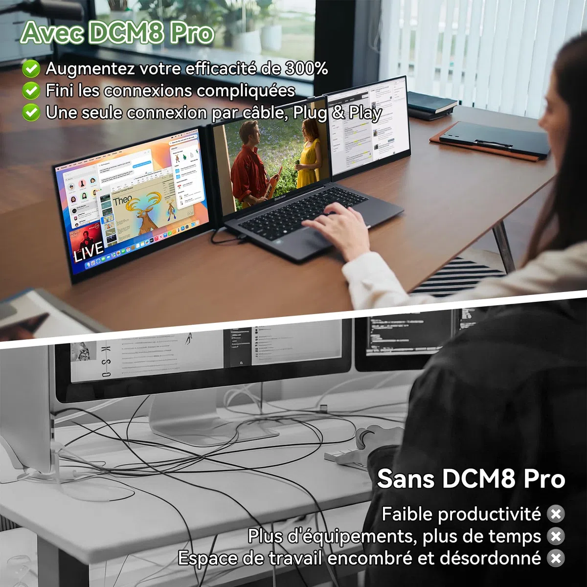 Blackview Écran Portable 15,6 Pouces, 1,2 kg Ultra-Léger, Double Écran PC Portable, Extension d'Écran à Câble Unique, TÜV Confort Oculaire, Mac, Windows, ChromeOS, Switch