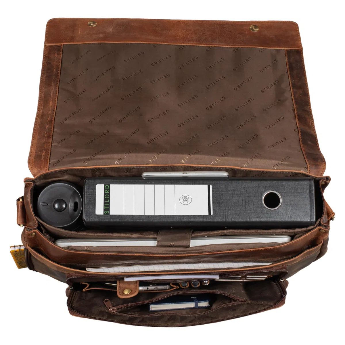 STILORD Maximus Sac XXL en Cuir - Grand Sacoche pour Ordinateurs 17, 18, 19 et 21 Pouces - Porte-Documents, Cartable et Sac Bandoulière en Cuir Véritable Couleur:Marron - foncé pâle