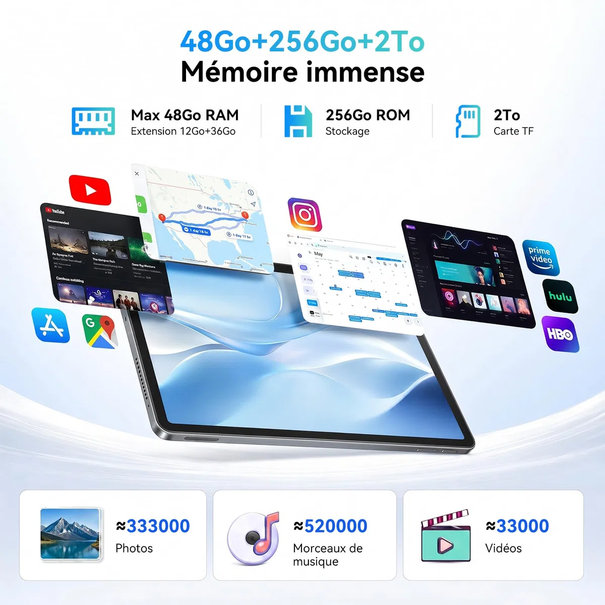 TABWEE 12 Pouces Tablette avec Clavier, 48 Go+256 Go, 10000 mAh