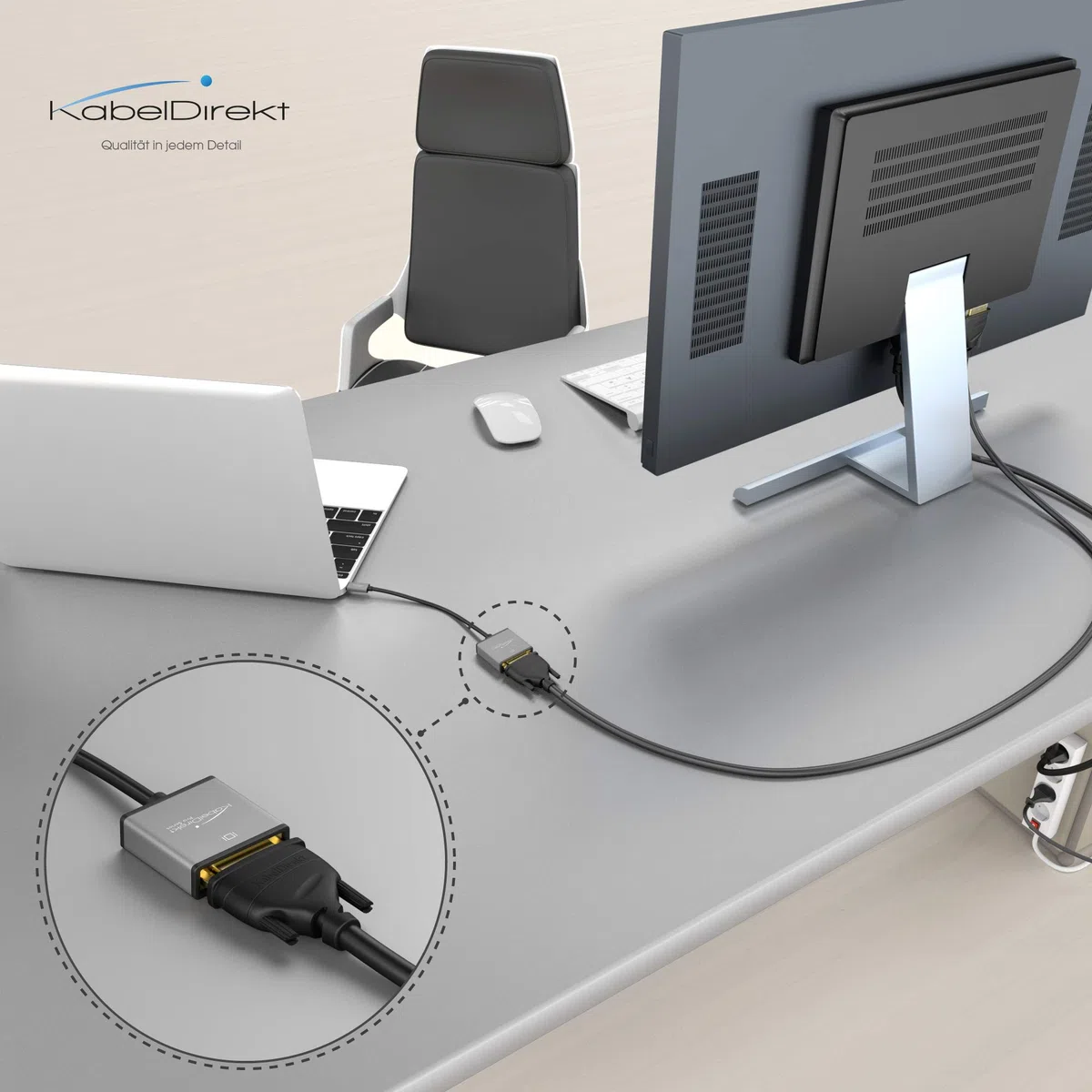 KabelDirekt – Adaptateur USB C sur DVI – 0,15m – (jusqu'à 4K/30Hz, USB C 3.1 und Thunderbolt 3, pour MacBook Pro 2016/2017, MacBook 12" et Autres appareils) –