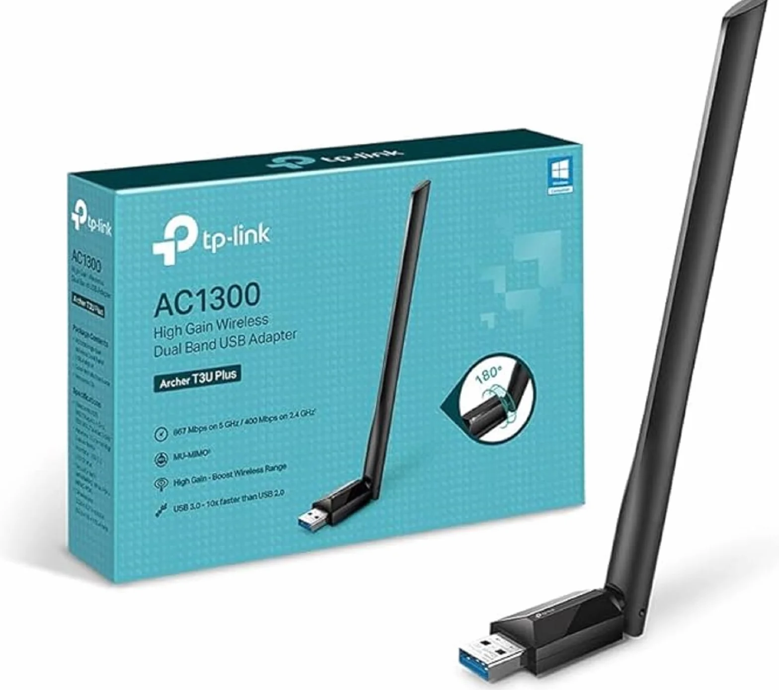 TP-Link Archer T3U Plus Clé USB Wi-Fi AC1300 Double Bande Antennes Haut Gain 5 dBi USB 3.0 MU-MIMO