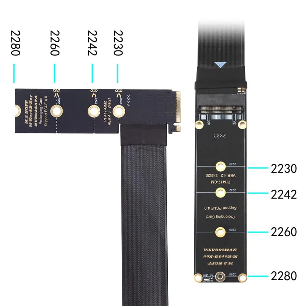 NGFF M-Key NVME Câble d'extension PCI Express mâle vers femelle 30 cm coudé à 90 degrés PCI-E 4.0 pour carte mère SSD 2230/2242/2260/2280