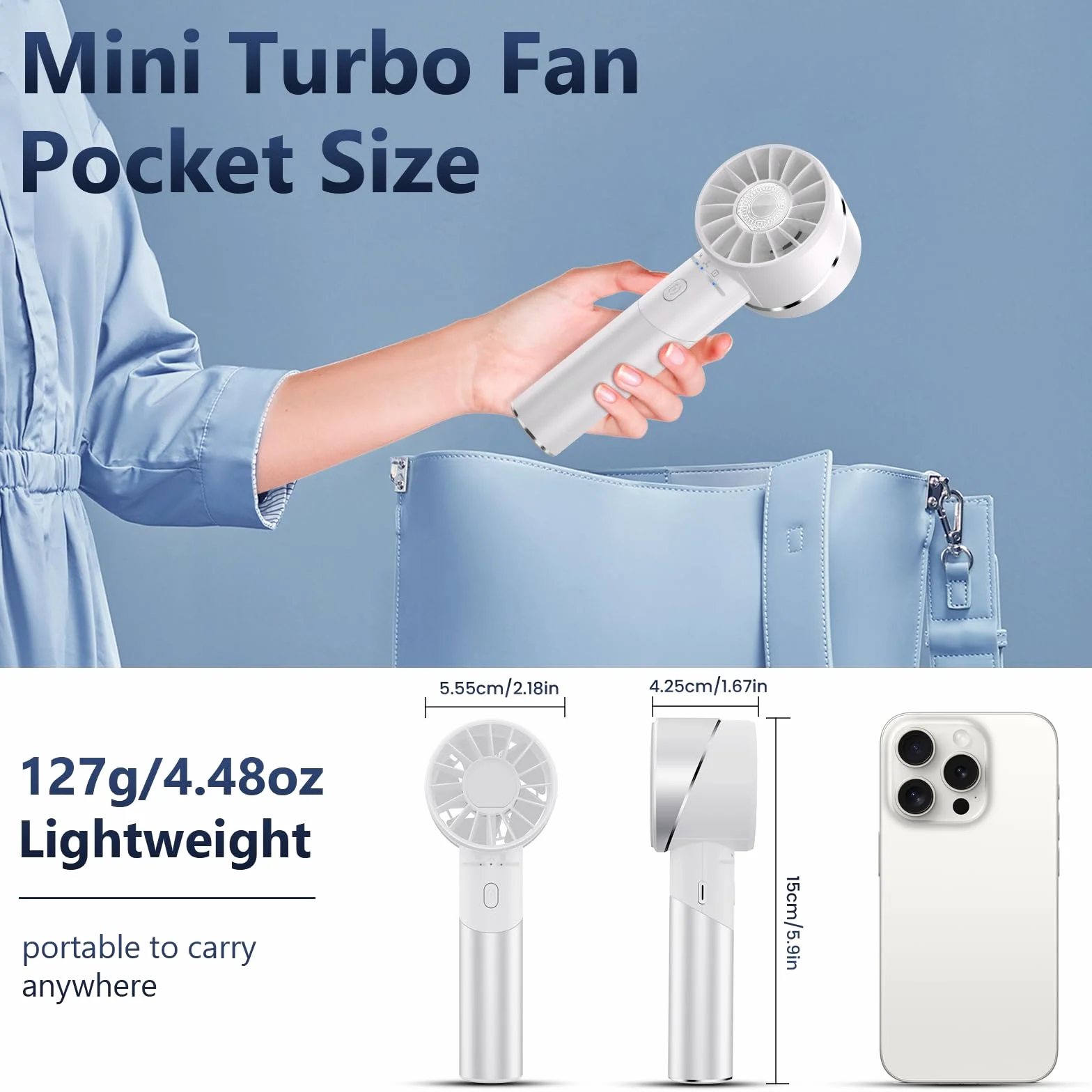 Ventilateur de poche, USB Rechargeable Portable Turbo Fan, 2600mAh Battery Mini Personal Fan, Small Pocket Hand Fan for Travel Camping Outdoor (Rose)
