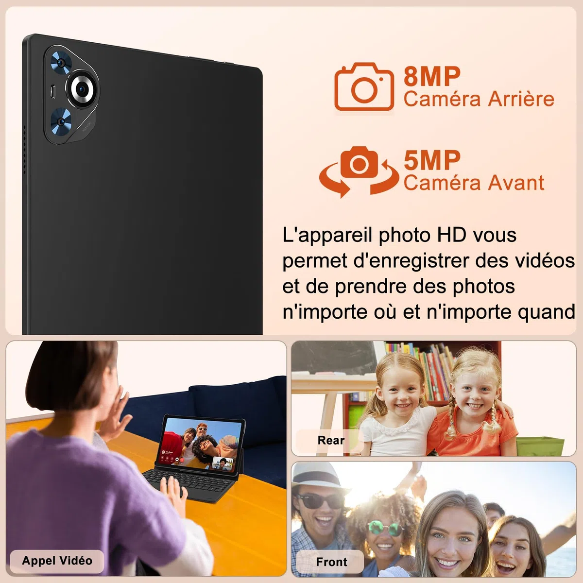 Tablette Android Tablet Tactile, 8000mAh, 128Go ROM/WiFi 5G/2.4G- Noir