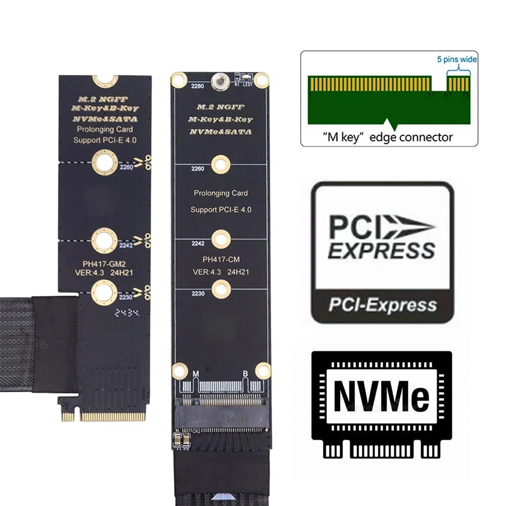 NGFF M-Key NVME Câble d'extension PCI Express mâle vers femelle 30 cm coudé à 90 degrés PCI-E 4.0 pour carte mère SSD 2230/2242/2260/2280