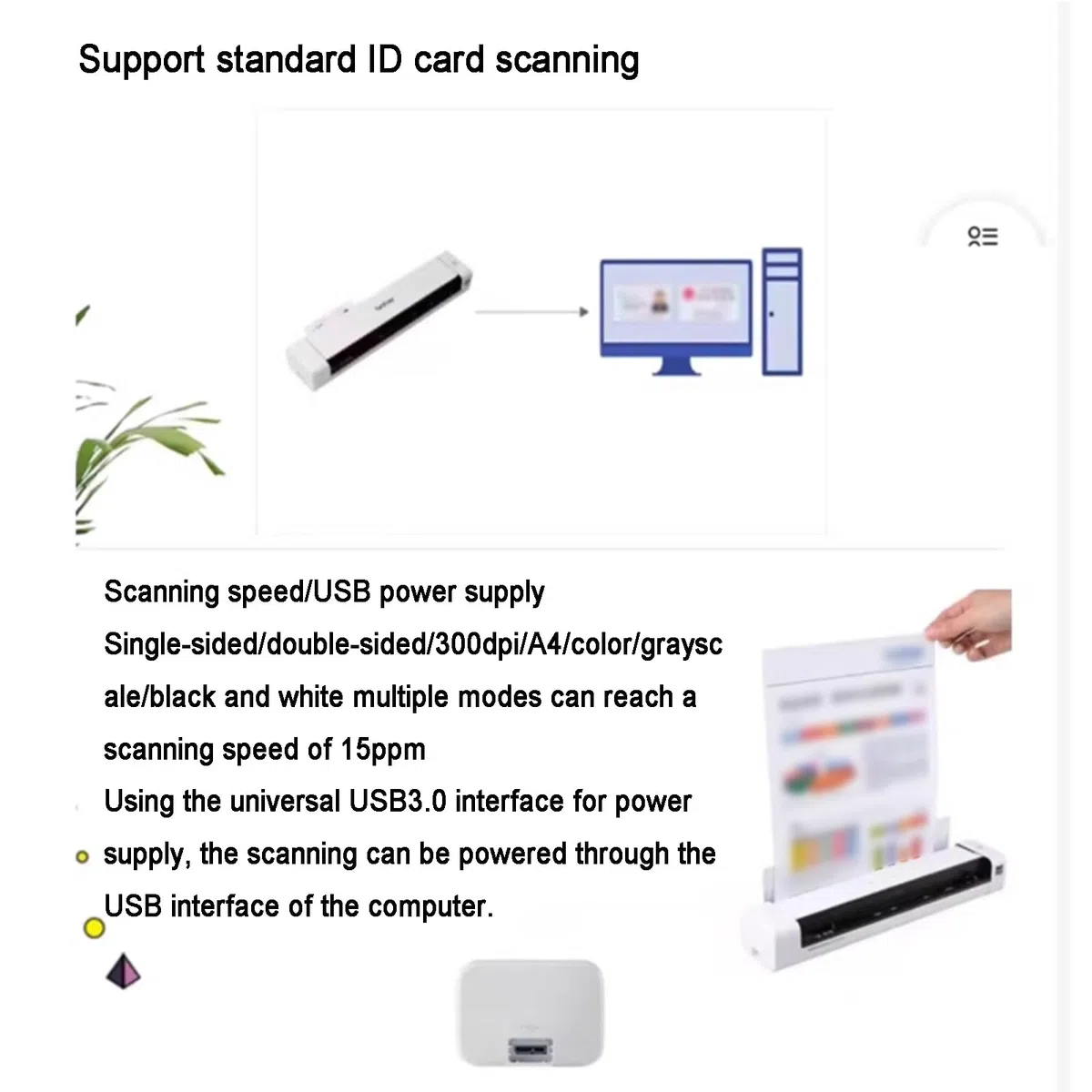 Scanner de documents A4 portable, recadrage automatique, Plug and Play, pour bureau, travail à domicile
