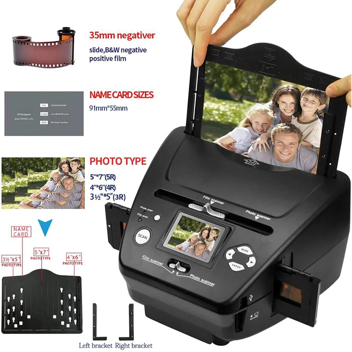 Scanner de Films et de Diapositives LCD de 2,4 Pouces, Scanner de négatifs de 16 MP, convertit Les Diapositives et Les négatifs de 35 mm/135 en Photos JPEG numériques