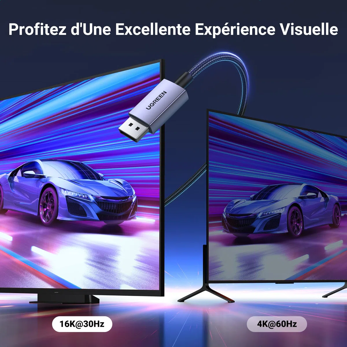 UGREEN Câble DisplayPort 2.1 Certifié VESA Câble DP vers DP 2.1 Supporte 16K 30Hz 8K 60Hz 4K 240Hz 40Gbps HDR HDCP 3D HDR Nylon Tressé Compatible avec Laptop Moniteur Gaming HDTV Projecteur (1M)