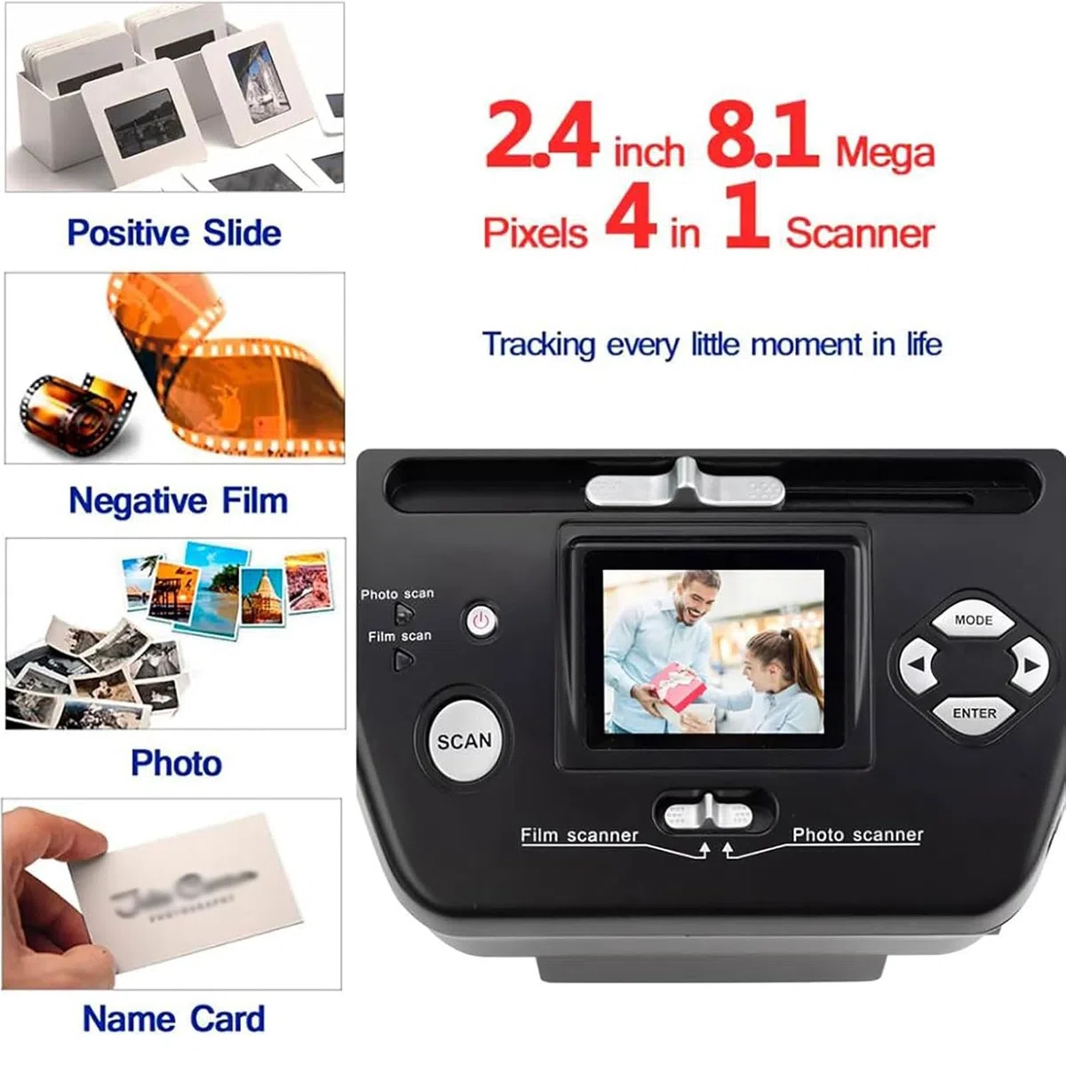 Scanner de Films et de Diapositives LCD de 2,4 Pouces, Scanner de négatifs de 16 MP, convertit Les Diapositives et Les négatifs de 35 mm/135 en Photos JPEG numériques