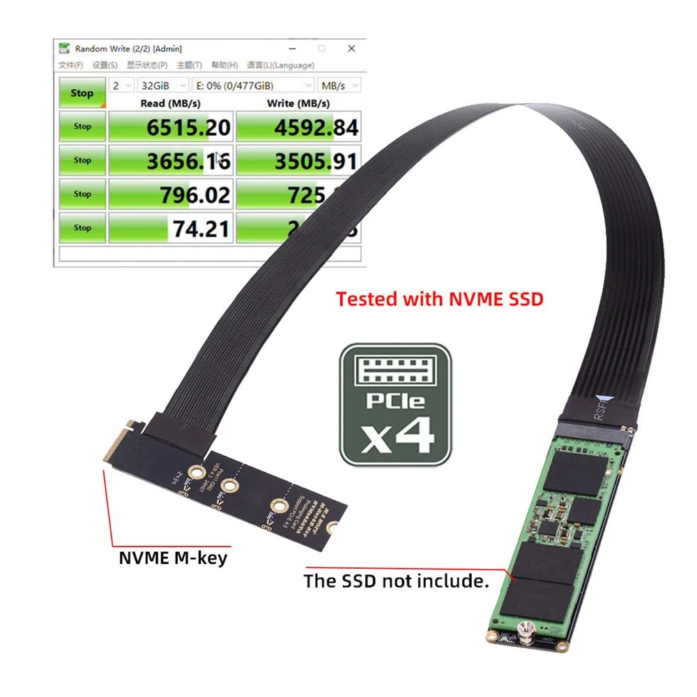 NGFF M-Key NVME Câble d'extension PCI Express mâle vers femelle 30 cm coudé à 90 degrés PCI-E 4.0 pour carte mère SSD 2230/2242/2260/2280