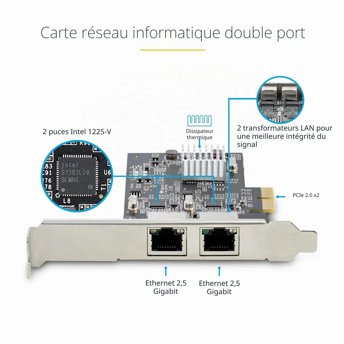 StarTech Carte Réseau PCIe 2 Ports 2,5 Gbps NBASE-T (PR22GI-NETWORK-CARD)