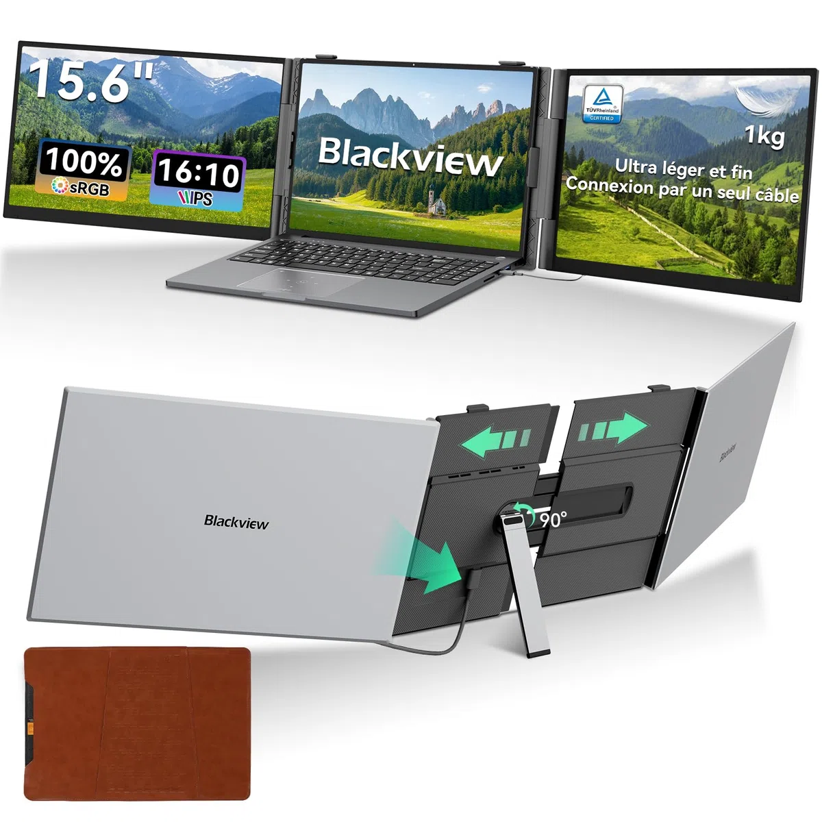 Blackview Écran Portable 15,6 Pouces, 1,2 kg Ultra-Léger, Double Écran PC Portable, Extension d'Écran à Câble Unique, TÜV Confort Oculaire, Mac, Windows, ChromeOS, Switch