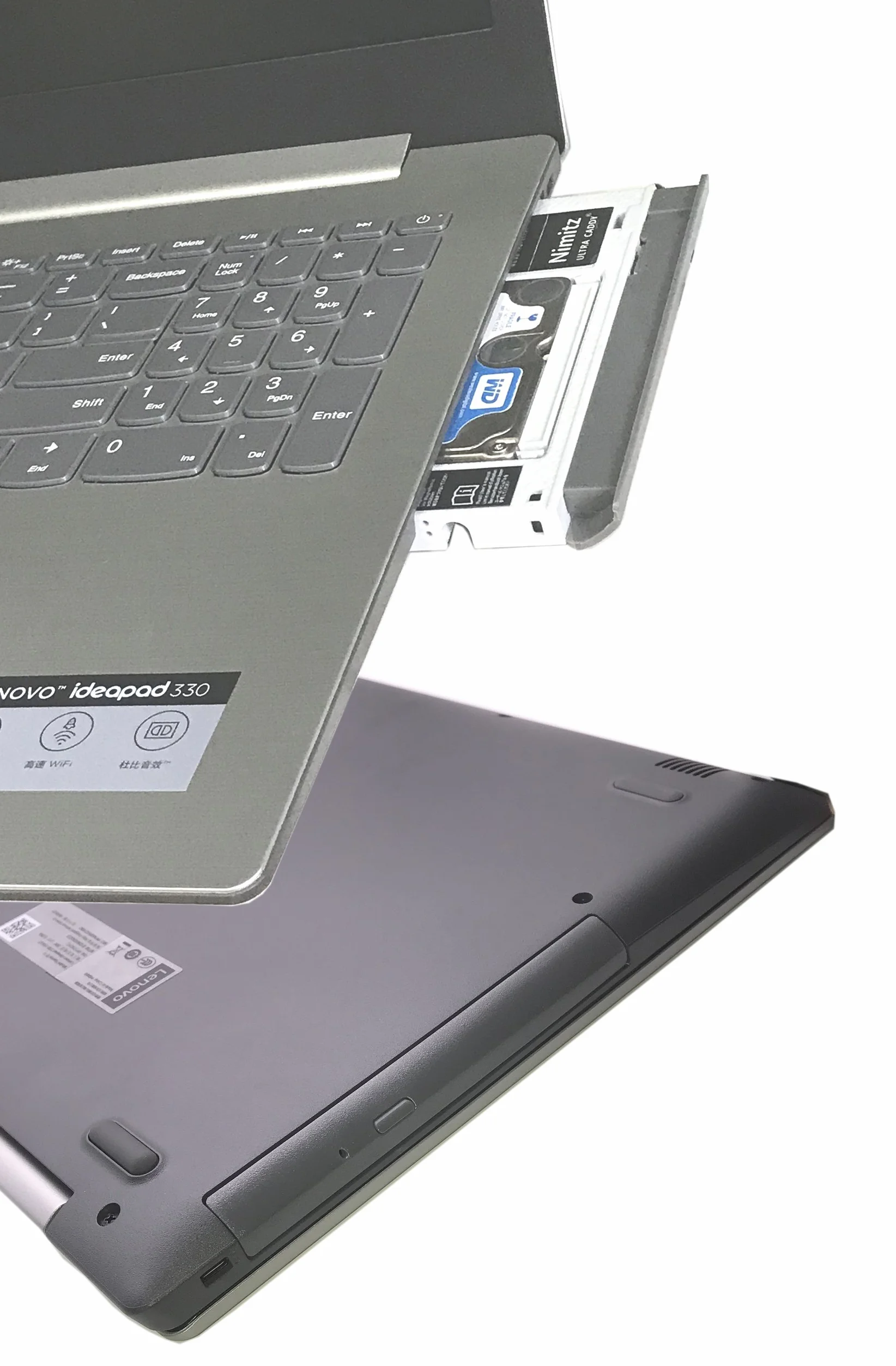2nd HDD SSD Caddy pour Lenovo Ideapad 320 330 520 avec façade Gris