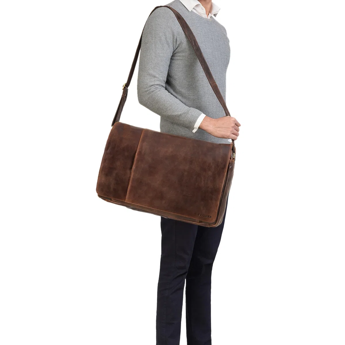 STILORD Maximus Sac XXL en Cuir - Grand Sacoche pour Ordinateurs 17, 18, 19 et 21 Pouces - Porte-Documents, Cartable et Sac Bandoulière en Cuir Véritable Couleur:Marron - foncé pâle