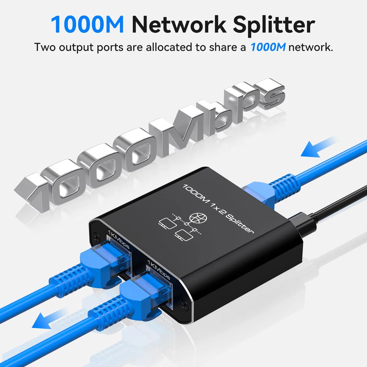 VEDINDUST Switch Ethernet Hub RJ45 2 Ports 1000Mbps 1 à 2 Multiprise Ethernet, Repartiteur Cable Ethernet RJ45 pour Ordinateurs Commutateurs Routeurs Boîtiers Décodeurs Téléviseurs