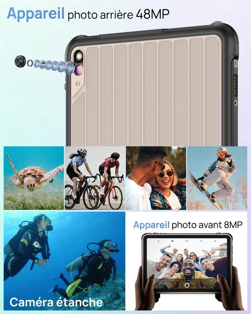 Ulefone Rugking Pad 2 Pro Tablette Incassable Android16, 16Go+128Go/TF 2TB eSIM 10200mAh Tablette,10.1pouces 8+48MP IP68K/IP69K, 90Hz Dual SIM 4G/GPS/NFC/OTG, Sangle avec Boucle Offerte Noir
