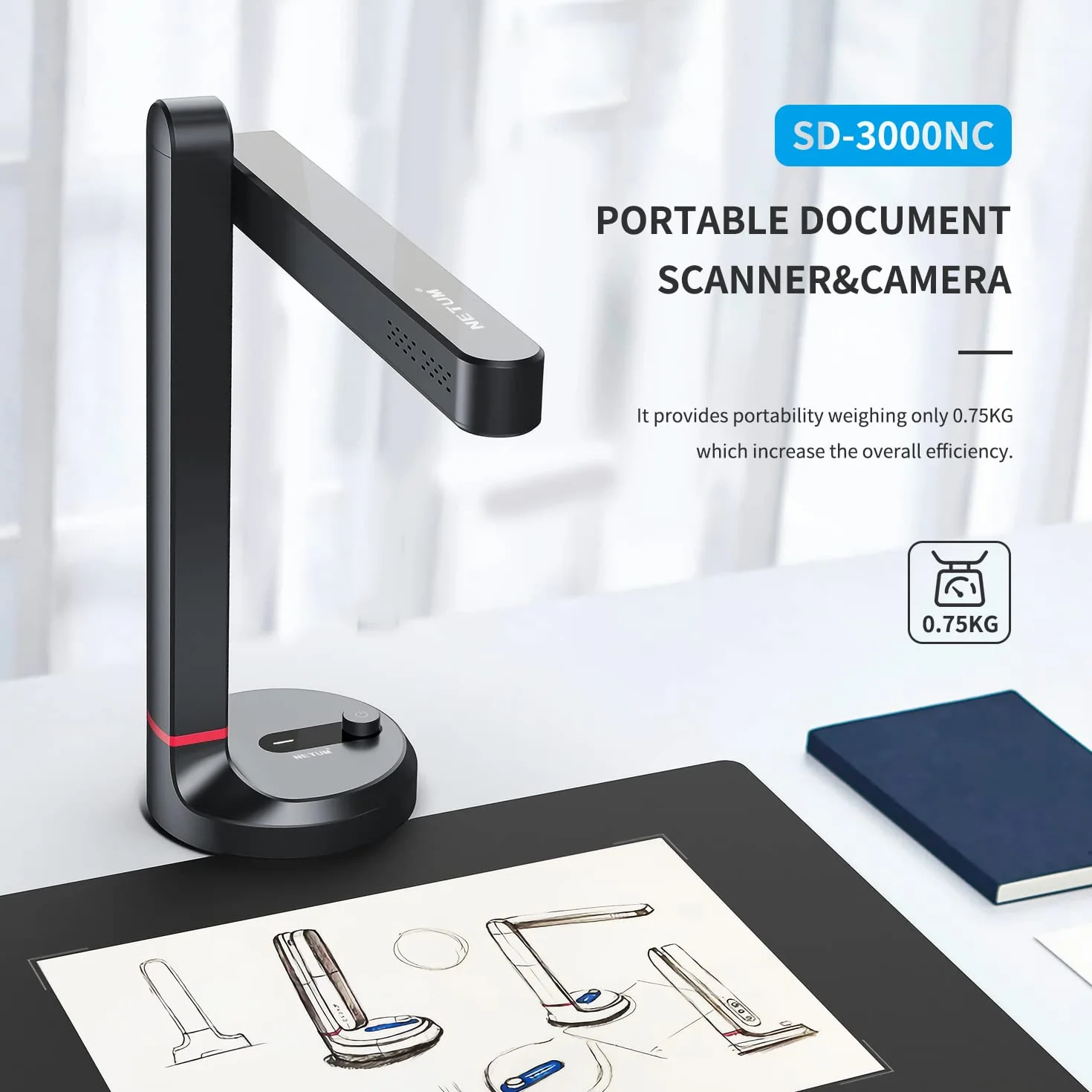 Scanner de Livres T101, Scanner Documents autofocus, Format A4/A3 Maximum, OCR Intelligent, Lampe Bureau LED for la Maison ou Le à Domicile. Idéal for Famille et