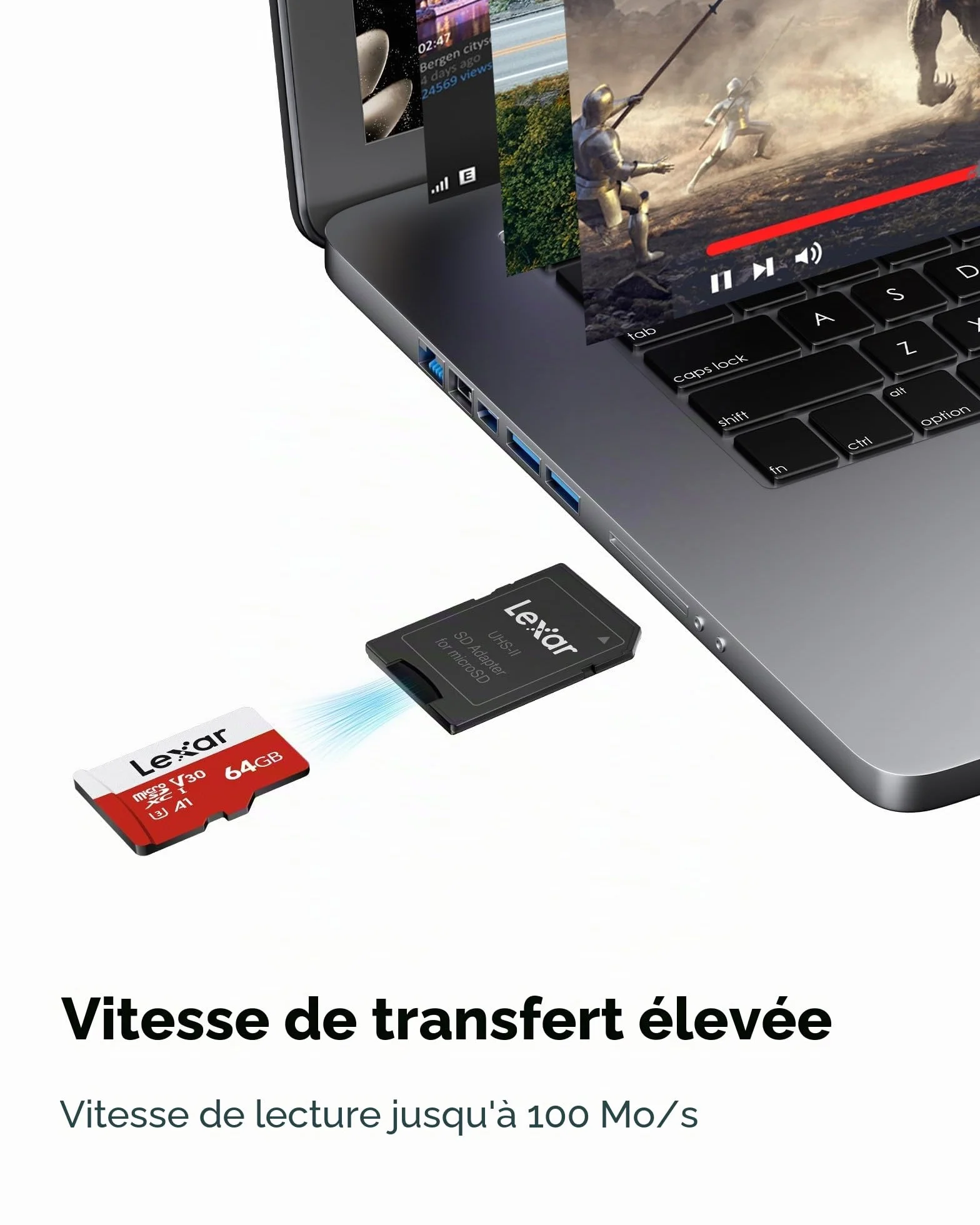 Lexar Carte Micro SD 64 Go, Microsdxc TF 100 Mo/s A1 U3 C10 V30 pour Caméra Téléphone Switch