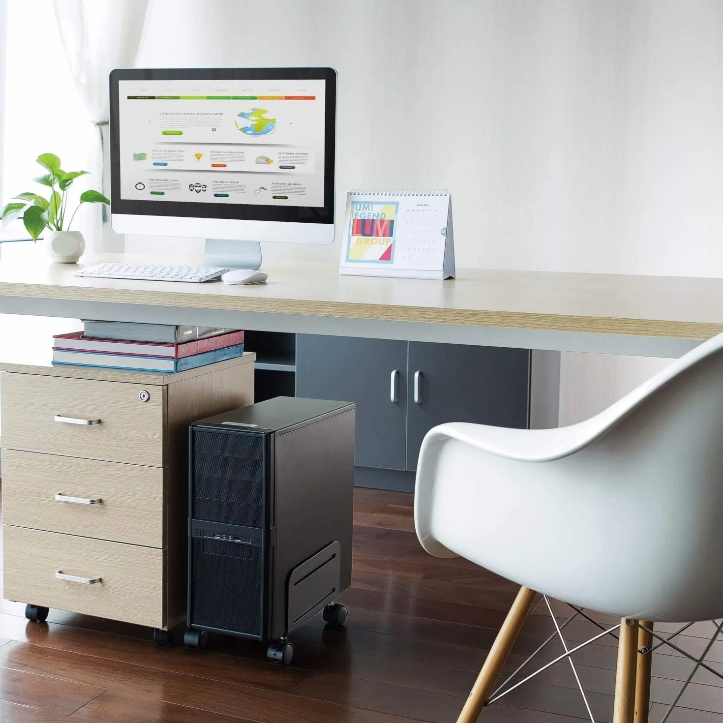 Ewent EW1291 Support pour Ordinateur de Bureau, Support PC avec Roues, Protège de la Poussière et de la Saleté - pour la Maison et Le Bureau, Base Réglable avec 4 Roues Pivotantes, Noir