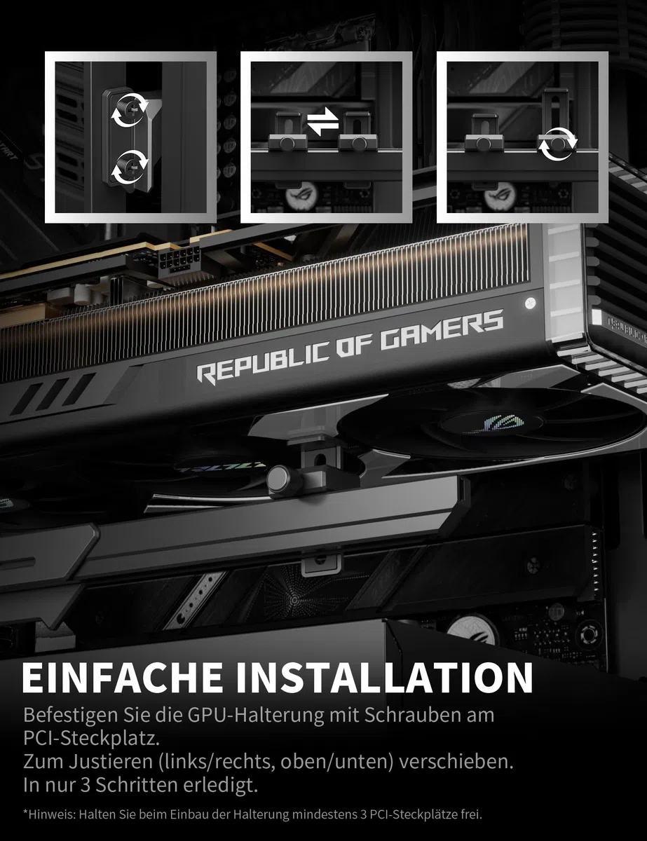 upHere Support GPU sans éclairage, support GPU en alliage de zinc, hauteur réglable, empêche la déclaration GPU, compatible avec RTX 40/50 & RX 7000/900 séries CMGL7K