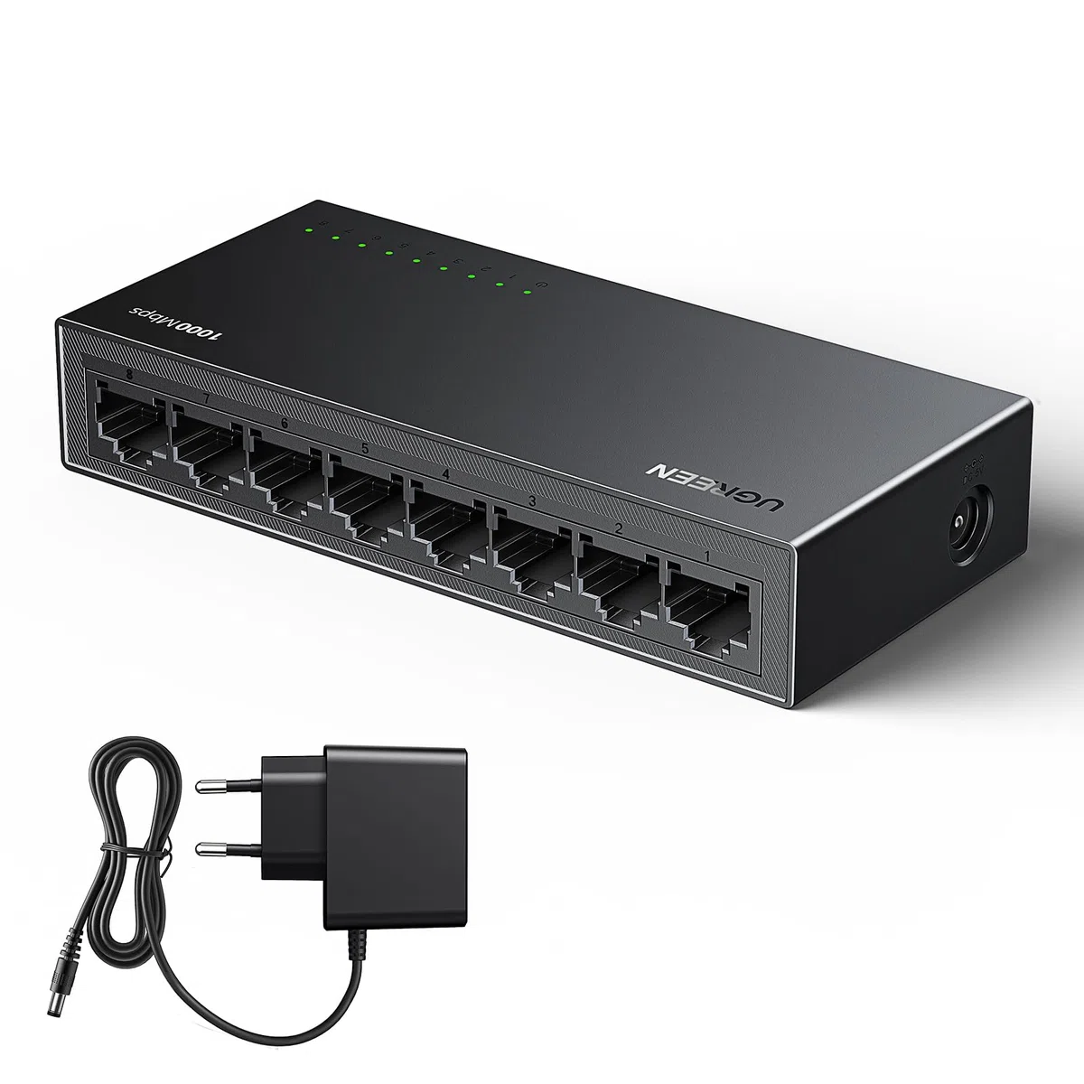 UGREEN Switch Ethernet Gigabit 8 Ports RJ45 Hub Réseau Splitter Multiprise 10 100 1000Mbps Idéal pour Bureau et Maison Plug Play Compatible avec PC Routeur TV Caméra