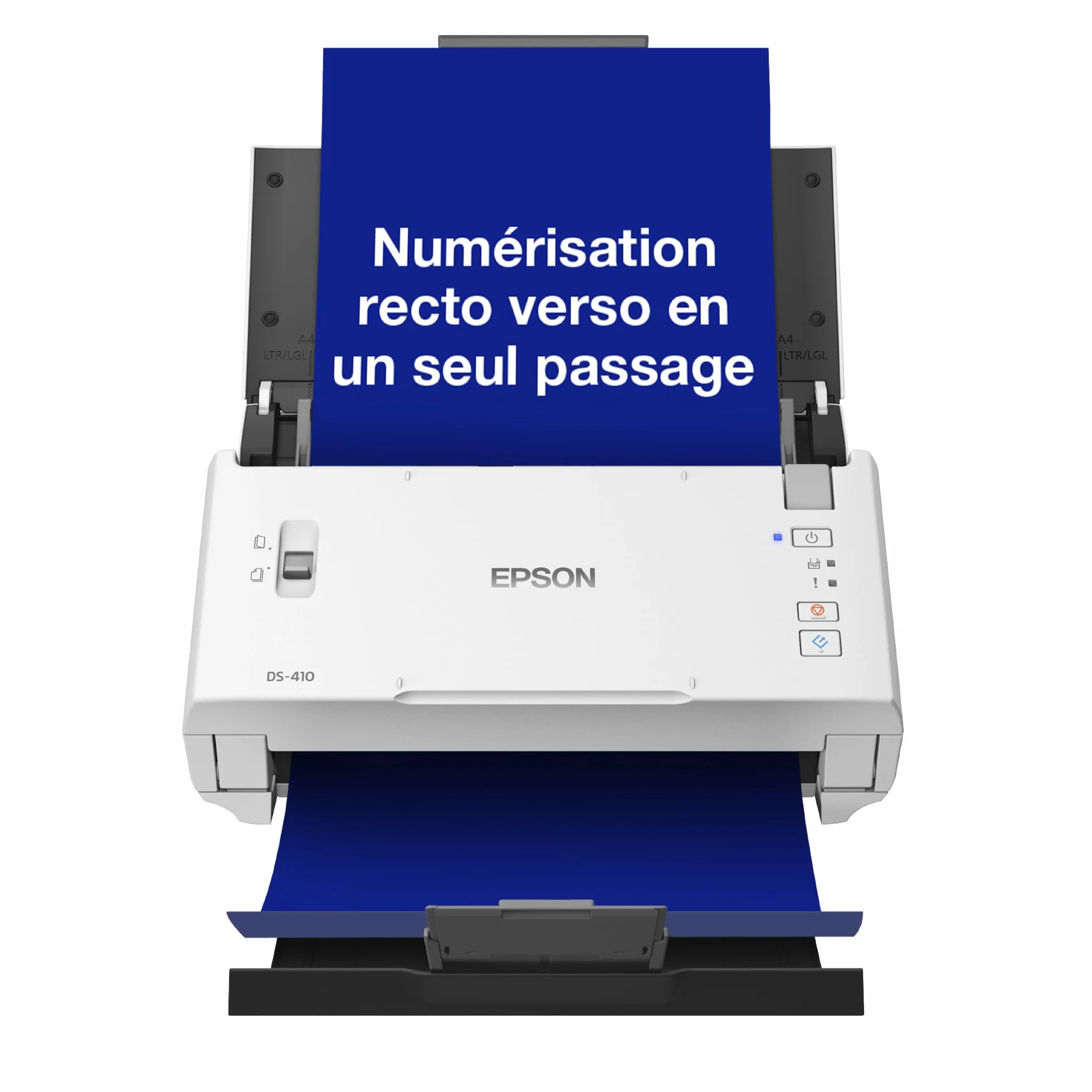 EPSON WorkForce DS-410 | Scanner de documents A4 - 600 DPI, USB, ADF, recto-verso, détection de double alimentation, protection du papier, 26ppm, design compact