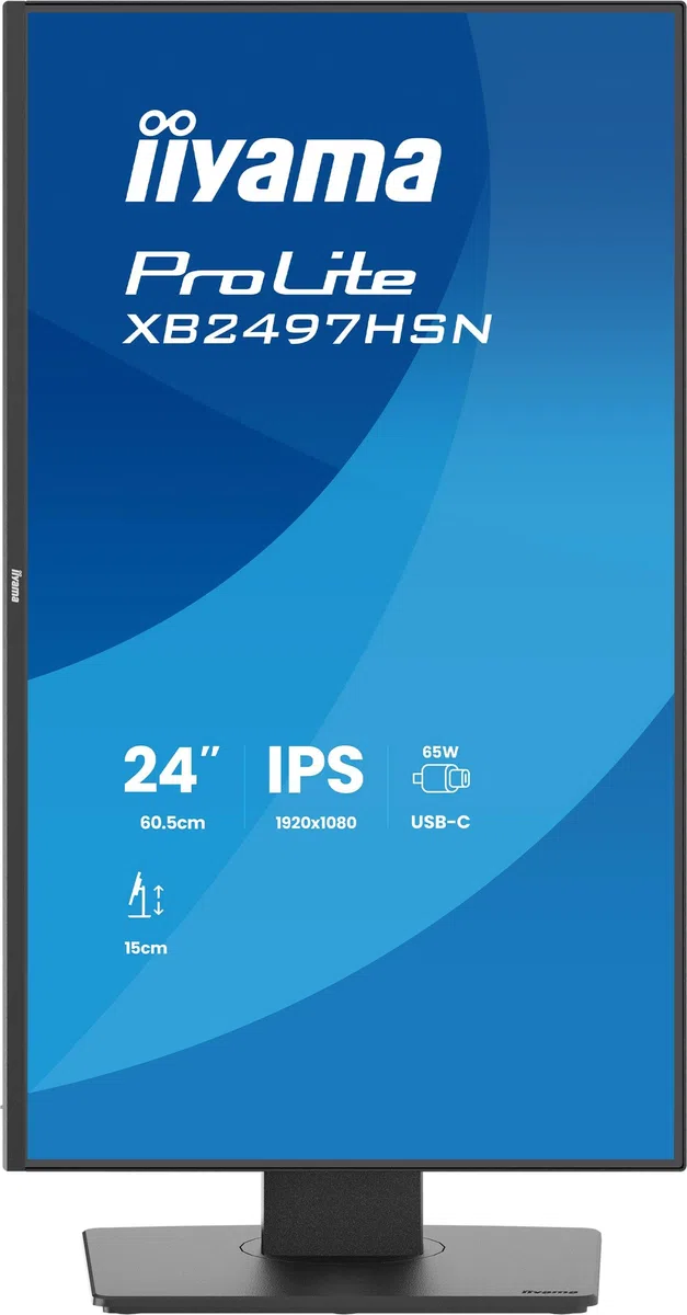 Ecran iiyama XB2497HSN-B1, 23,8" Slim, IPS, 1920x1080 @100Hz, 1ms. 350cd, HDMI, DP,USB-C, USB-C Dock, USB HUB (2x3.0; 2xC 7,5W), RJ45, Haut-parleurs,Pied réglable, TCO, i-Style Colour, Garantie 5