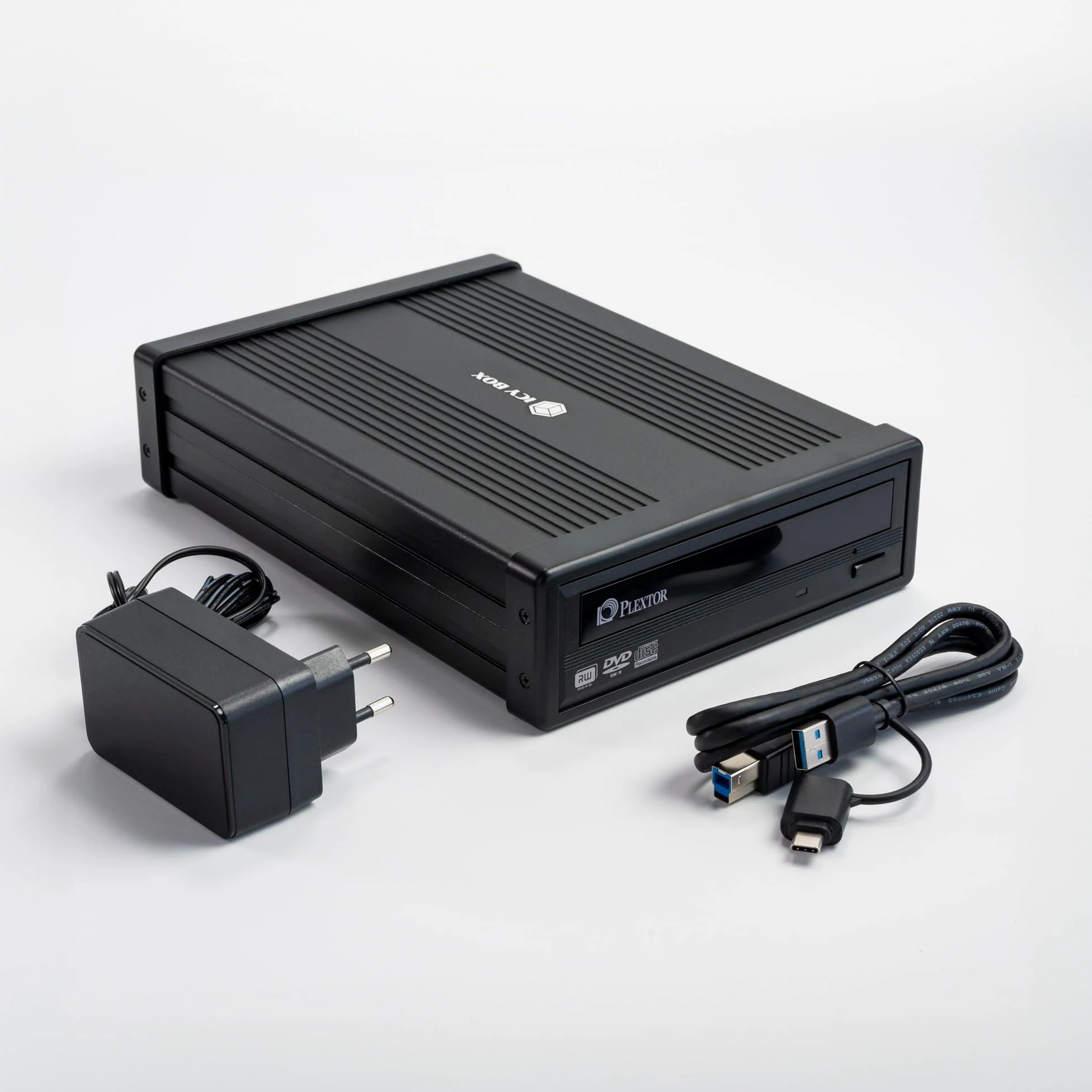 Plextor PX-891SAF Enregistreur DVD/RW externe 24x SATA Dual Layer dans le boîtier en aluminium USB 3.2 Silencieux Câble USB-A/-C avec bloc d'alimentation Noir
