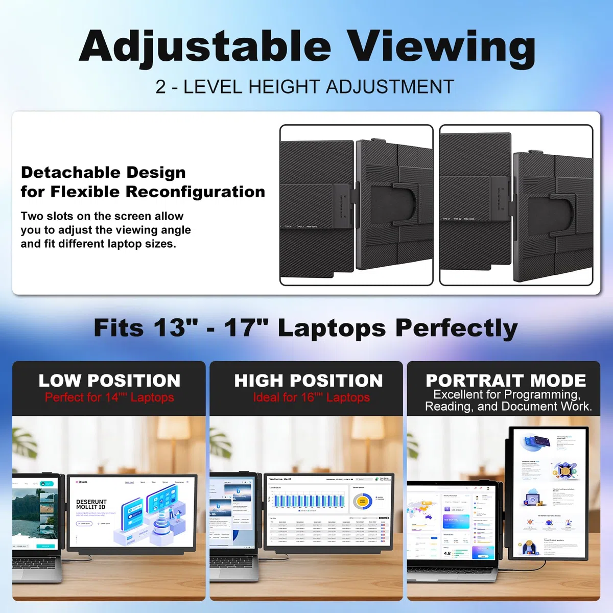 KEFEYA 15.6" Moniteur pour Ordinateur Portable, 1080P FHD Léger Amovible Dual Screen Extender for Laptop, Extension D'écran pour Ordinateur Plug and Play pour Windows, Mac, Chrome, Android, Xbox