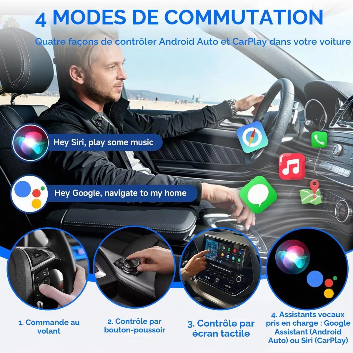Adaptateur pour CarPlay et Android Auto sans Fil 2 en 1, Plug & Play, Reconnexion Automatique, WiFi 2,4+5,0 GHz Bluetooth 5.0, Dongle USB C/A Compatible avec Voitures (2016+) et iOS 10+/Android 11+
