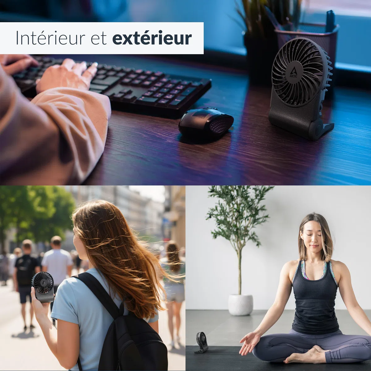 ARCTIC Summair 2Go (Black) - Ventilateur de Poche Rechargeable avec Support, Vitesse Infiniment Variable, Temps de Fonctionnement de 4 à 77 h, Connexion USB-C (incluse Câble USB-A) - Noir