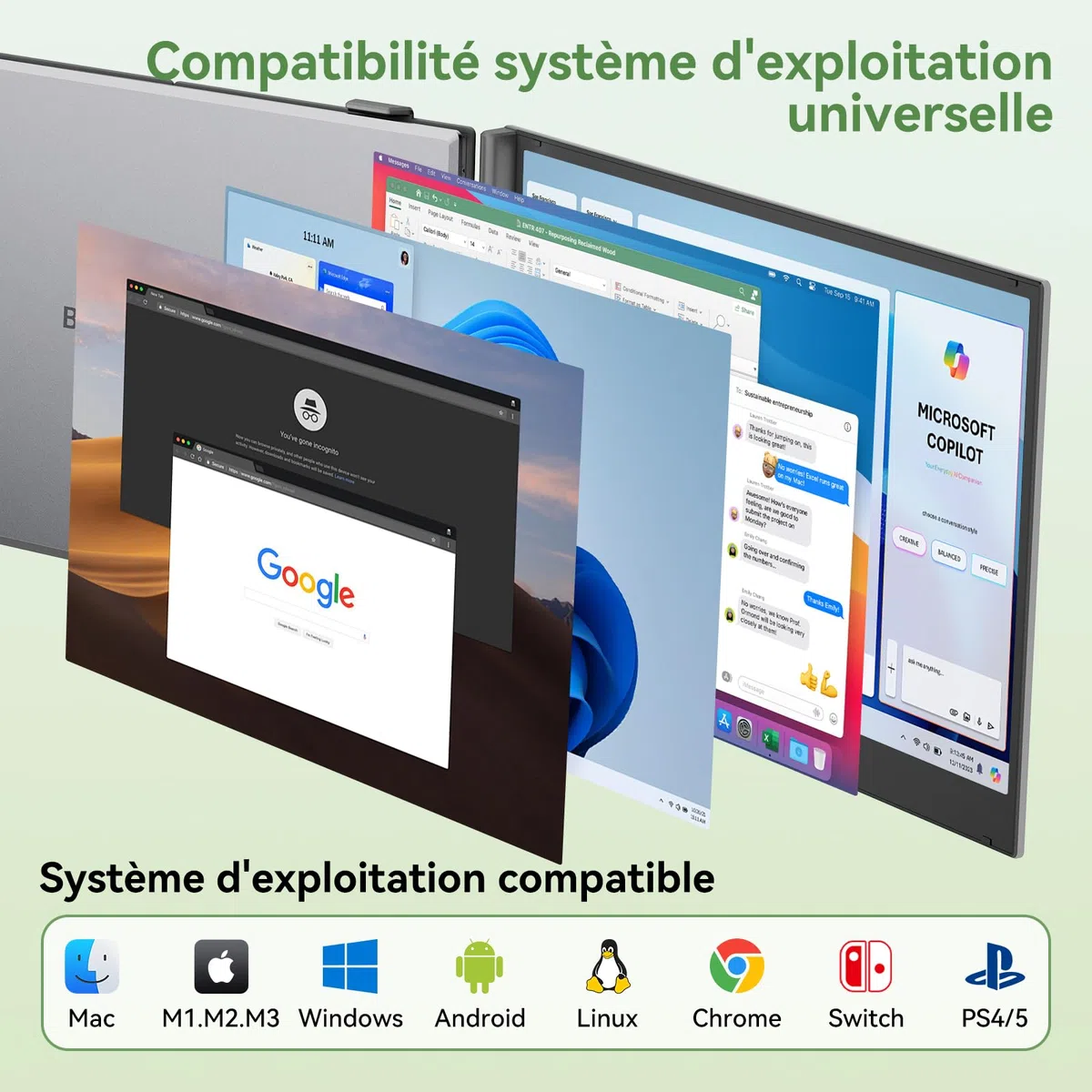 Blackview Écran Portable 15,6 Pouces, 1,2 kg Ultra-Léger, Double Écran PC Portable, Extension d'Écran à Câble Unique, TÜV Confort Oculaire, Mac, Windows, ChromeOS, Switch