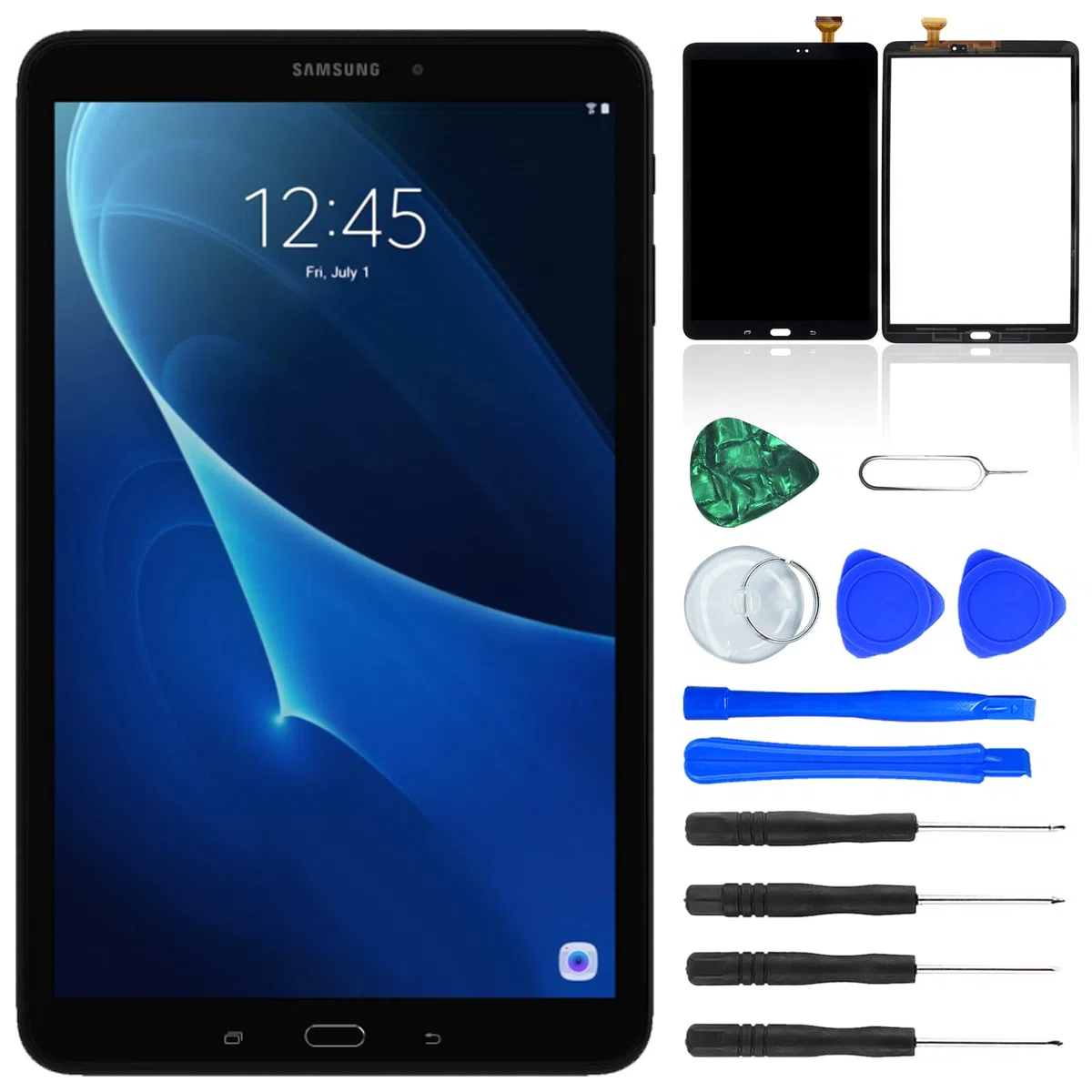 NB+ Écran de remplacement pour Samsung Galaxy Tab A 10,1" SM-T580 SM-T585 Écran tactile numériseur en verre adhésif pré-installé Noir (pas d'écran LCD)