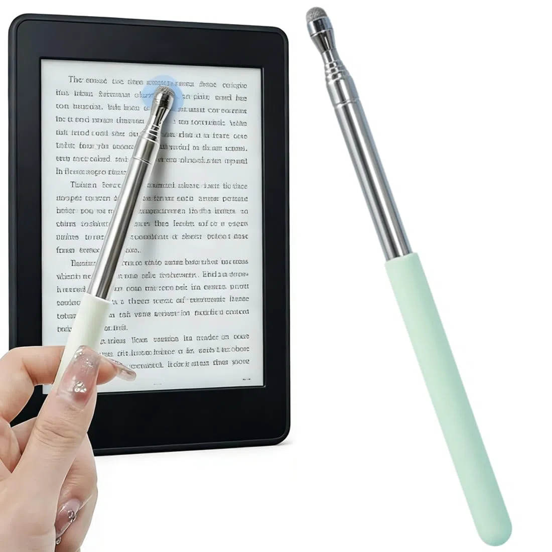 Stylus Tactile Téléscopique pour Liseuse Kindle, Tourne-Page Extensible, Lecture Lit & Bureau, Protège Yeux & Mains Libres, Compatible avec Kobo Surface