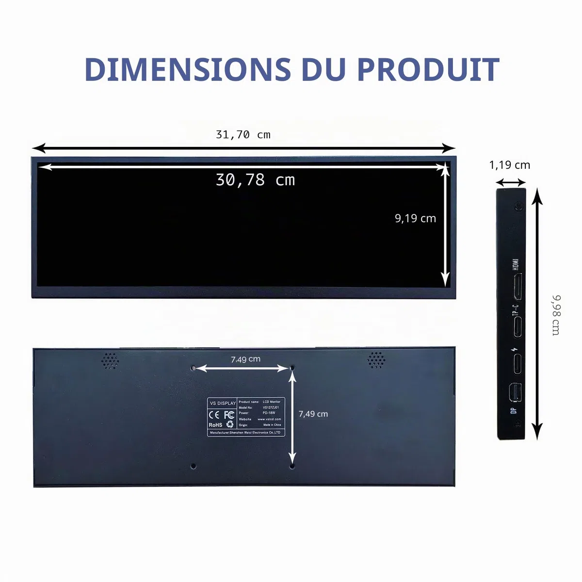 VSDISPLAY Écran LCD IPS eDP 2880 x 864 2K de 12,7 Pouces