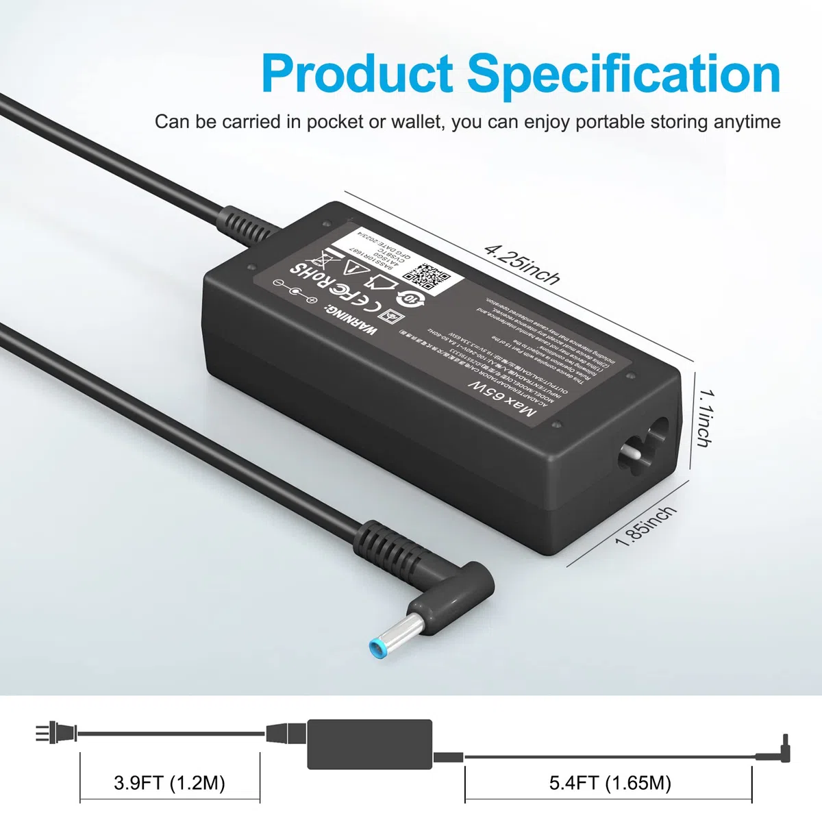 65W Chargeur HP Ordinateur Portable compatibles HP.Pavilion x360 11 13 14 15/ProBook 430 450 470 250 G3 G4 G5 G6 G7 G8/EliteBook 840 850/Notebook 15/Chromebook ZBook pour pc Adaptateur HP Chargeur
