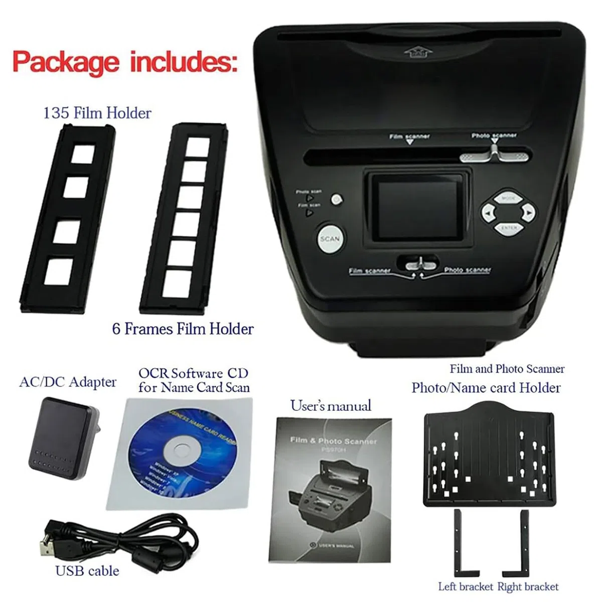 Scanner de Films et de Diapositives LCD de 2,4 Pouces, Scanner de négatifs de 16 MP, convertit Les Diapositives et Les négatifs de 35 mm/135 en Photos JPEG numériques