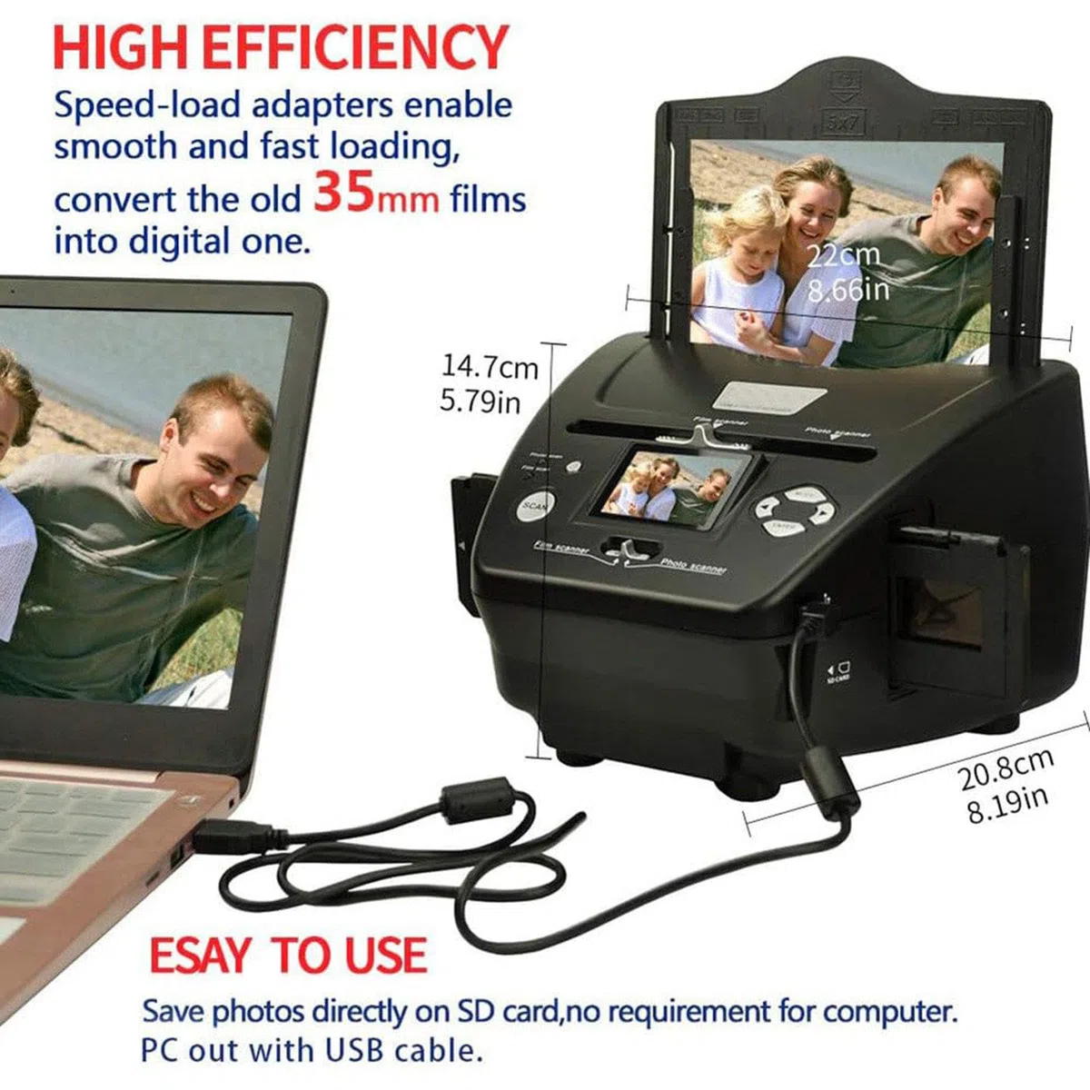 Scanner de Photos/Cartes de Visite/Film, Scanner numérique (3 * 5/4 * 6/5 * 7 Photos Papier), Scanner négatif + Logiciel Ocr de tri de Cartes de Visite