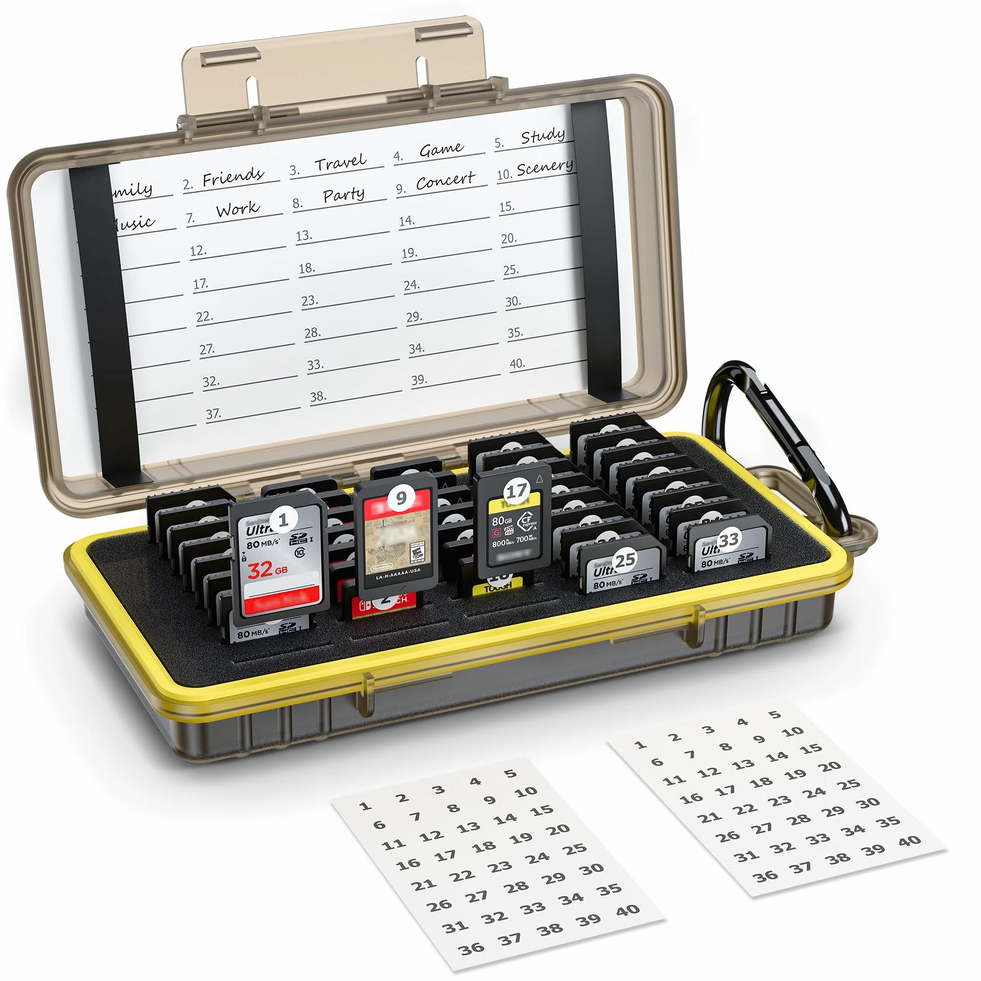 KIWIfotos Étui pour Carte mémoire 40 emplacements résistant à l'eau pour 40 Cartes SD SDXC SDHC/NS (Nintendo Switch) /Sony PSV PS Vita, Carte SD
