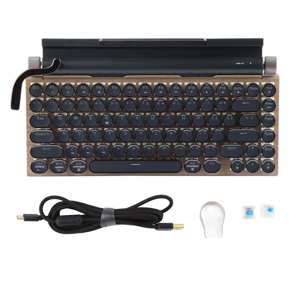 BTER Clavier de Machine à écrire rétro, 83 Touches Bluetooth 5.0 à luminosité réglable, Clavier mécanique Filaire et sans Fil de Style Machine à écrire, Connexion Multi-appareils Classique 2000mA