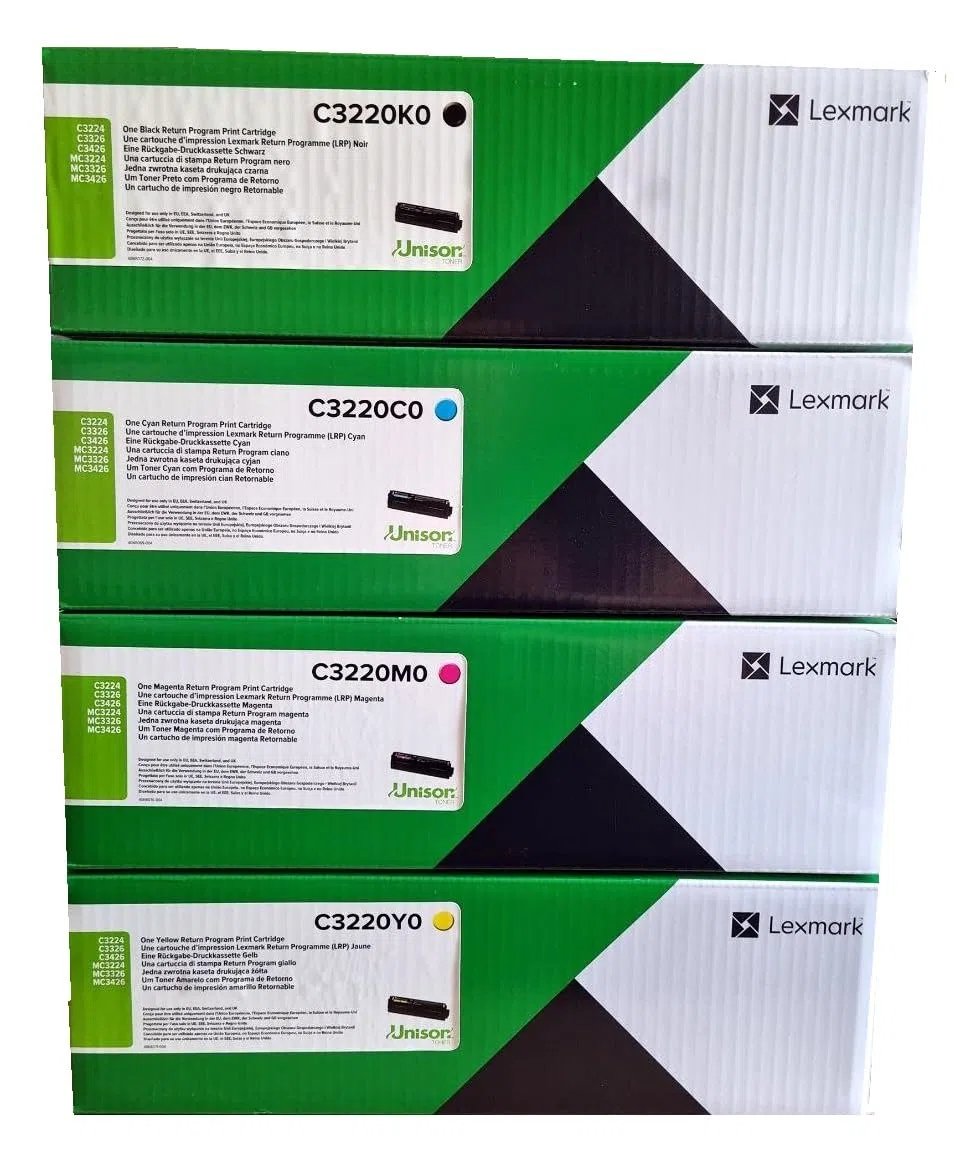 Lexmark Lot de toners d'origine C3220, C3220K0, C3220C0, C3220M0, C3220Y0, noir, cyan, magenta, jaune, compatibles avec : MC3244, C3224DW, MC3326, MC3426