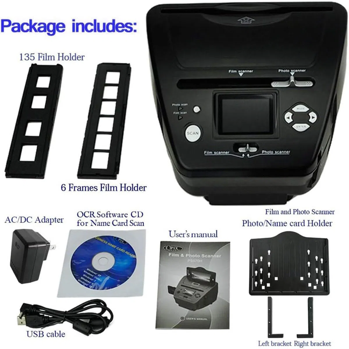 Scanner de Photos/Cartes de Visite/Film, Scanner numérique (3 * 5/4 * 6/5 * 7 Photos Papier), Scanner négatif + Logiciel Ocr de tri de Cartes de Visite